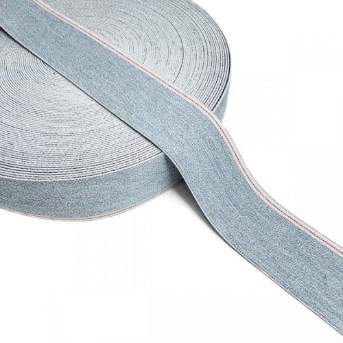 Guma hladká 4 cm JEANS WHITE STRIPE light blue