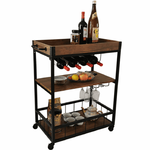 Servírovací vozík, dub smoke / černá, SILVIUS