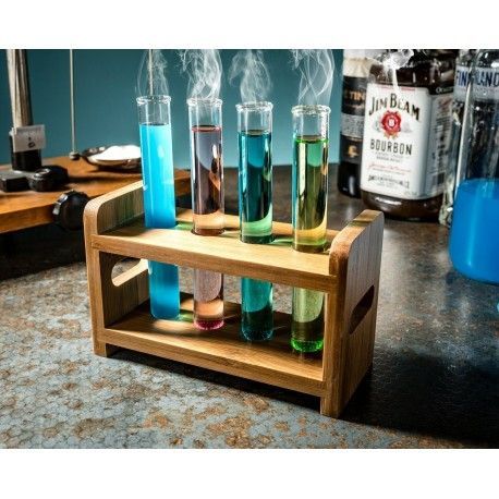 Sklenené skúmavky s dreveným držiakom 4ks