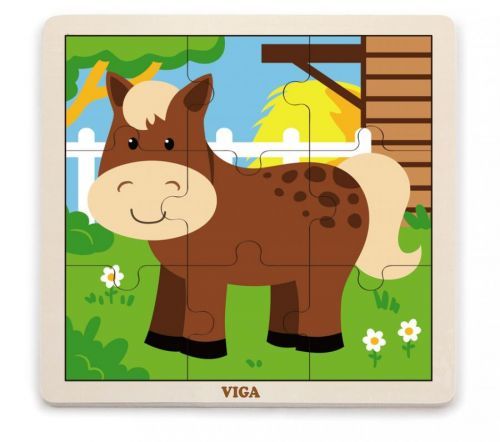 Viga Drevené puzzle kôň 9ks