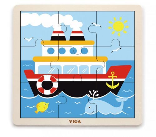 Viga Drevené puzzle loď 9ks
