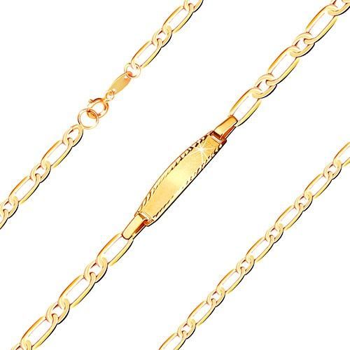 Náramok s platničkou v žltom zlate 375 - oválne a podlhovasté očko, 160 mm