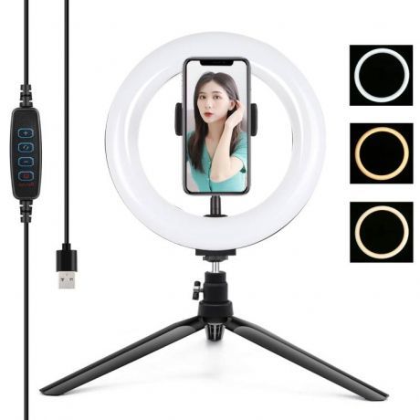 PULUZ Tripod stolné kruhové LED svetlo 7.9'', čierne (PKT3073B)