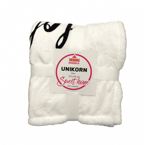 Oboustranná Baránková deka, Unikorn, bílá / dětský motiv jednorožec, 127x152cm