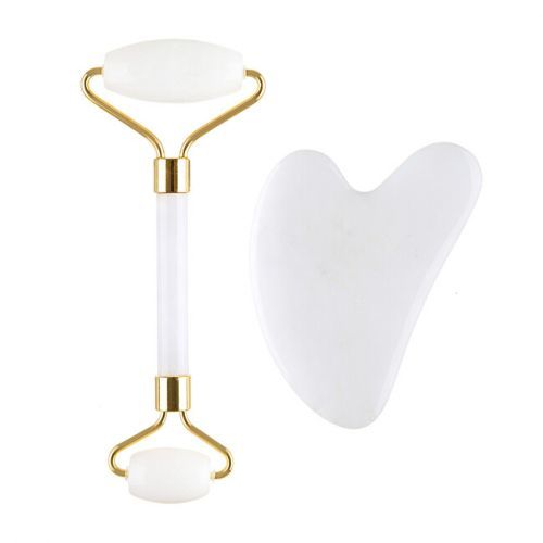Palsar 7 Masážny valček a doštička Guasha biely jadeit (White Jade Roller & Guasha Set)