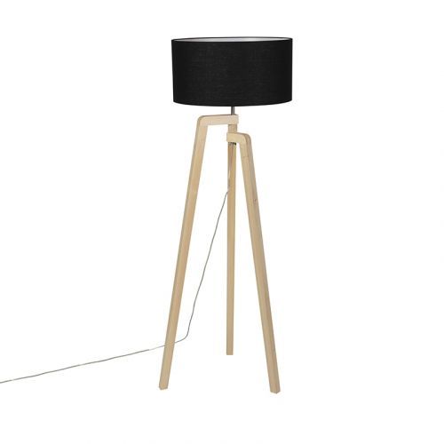 Moderná stojaca lampa drevo s čiernym tienidlom 45 cm - Puros