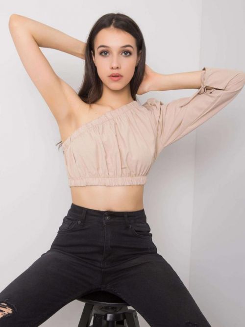 RUE PARIS Béžový top s asymetrickým výstrihom S