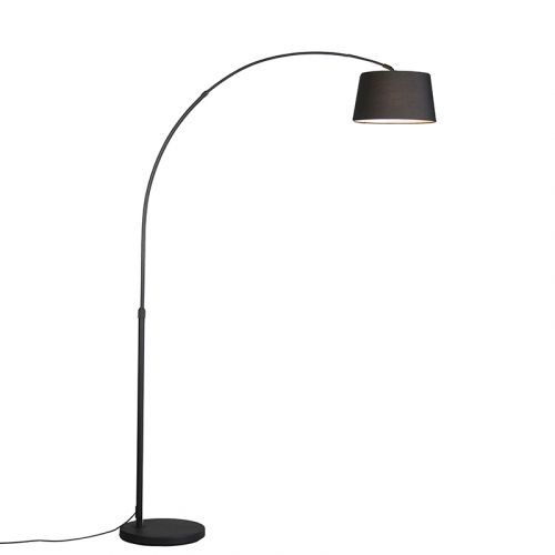 Moderná oblúková lampa čierna s tienidlom z čiernej látky - Arc Basic