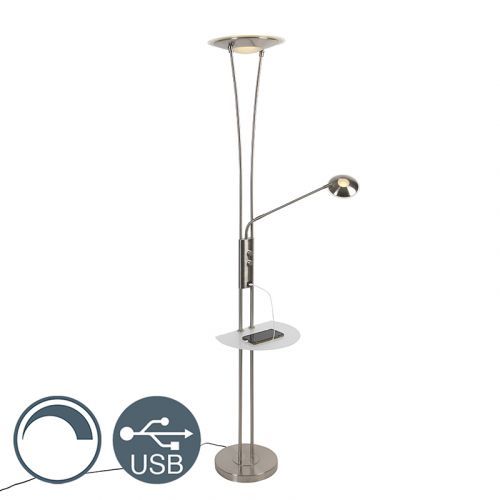 Stojacia lampa z ocele s čítacím ramenom vrátane LED a USB portu - Sevilla