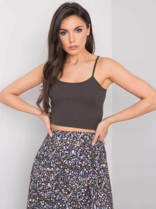 RUE PARIS Ciemny khaki crop top S