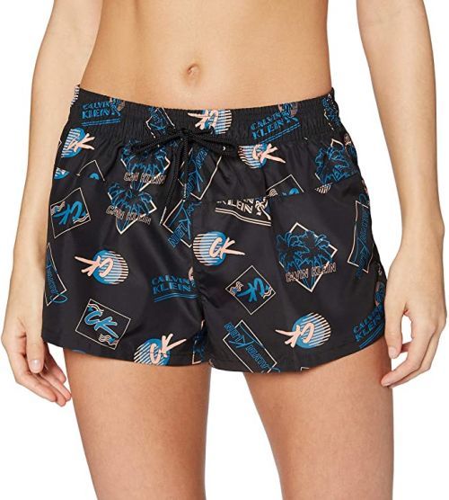 Dámske plážové šortky KW0KW01060-0GM čierna - Calvin Klein čierna s potlačou L