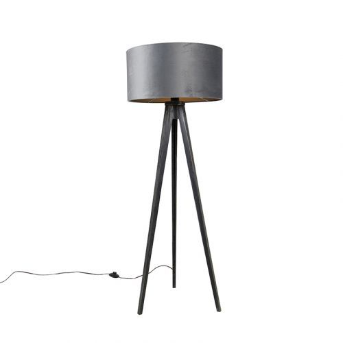 Vloerlamp tripod zwart met kap grijs 50 cm - Tripod Classic