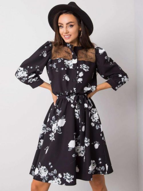 Čierne šaty s kvetinovými vzormi 42