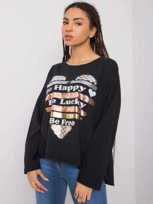 Čierna bavlnená blúzka s potlačou one size