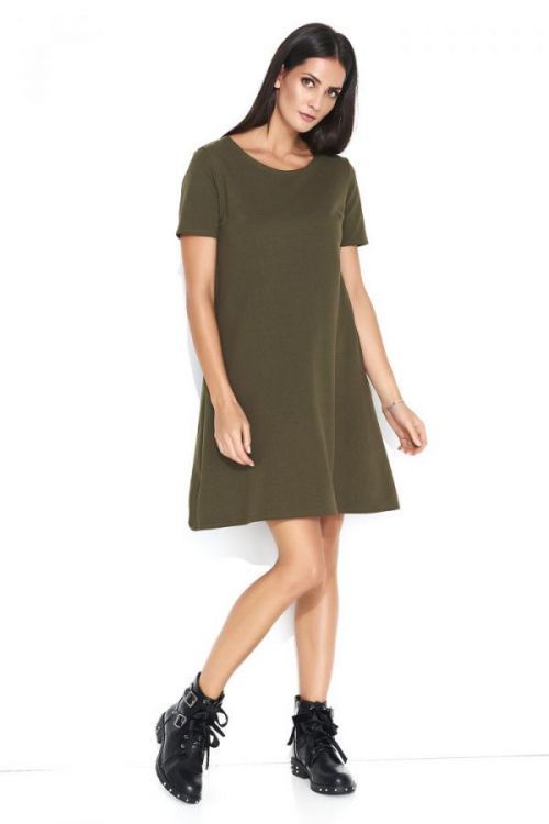 Dámske šaty na denné nosenie vo voľnom strihu krátkej khaki - Khaki - Makadamové khaki 36