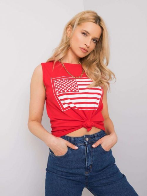 RUE PARIS Červený top s potlačou S