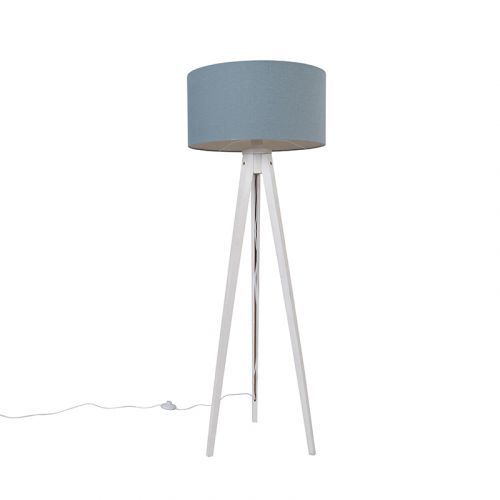 Vloerlamp tripod wit met kap lichtblauw 50 cm - Tripod Classic