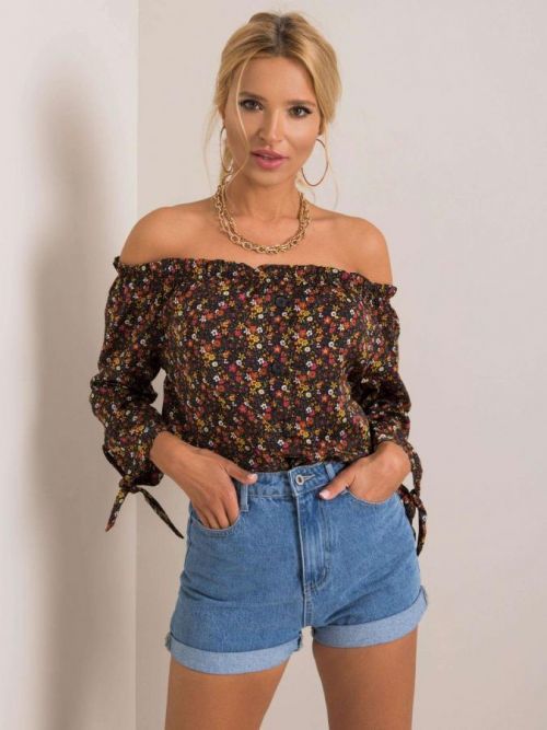 Sublevel Čierna španielska blúzka s kvetinami L