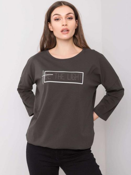Tmavo khaki bavlnená blúzka s aplikáciou one size