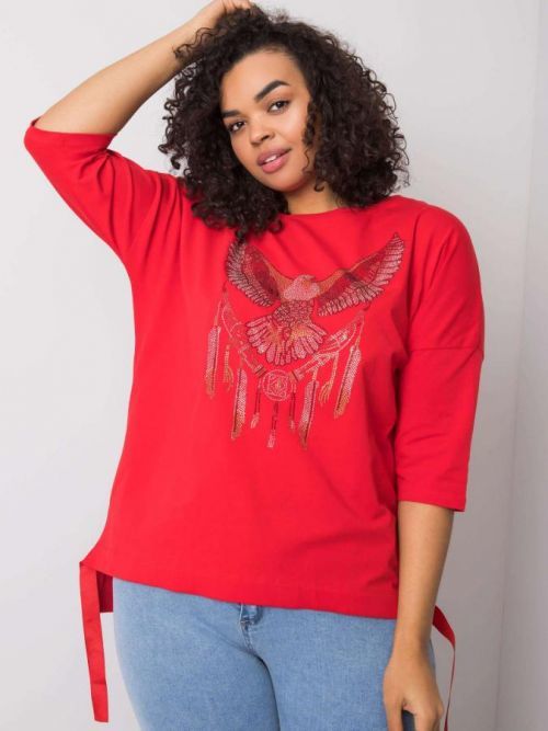 Červená bavlnená blúzka s aplikáciami one size