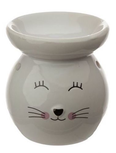 Keramická aromalampa s mačkou - čierna, biela Farba: Biela