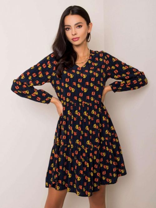 SUBLEVEL Tmavomodré šaty s potlačou S / M