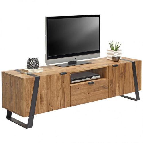 Landscape TV DIEL, divý dub, čierna, farby dubu, 172,8/52/47 cm - čierna, farby dubu