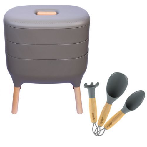 Plastia Set ŠEDÝ - Vermikompostér + Pestovateľsky set