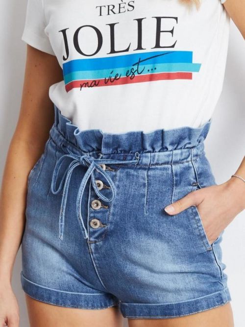 Modré riflové kraťasy s gombíkmi XS