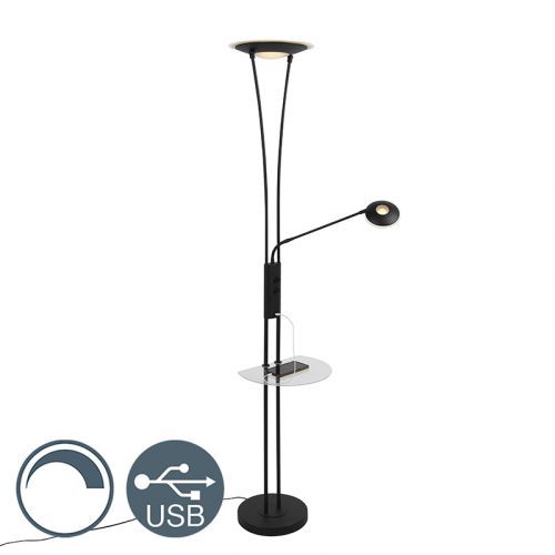 Stojacia lampa čierna s čítacím ramenom vrátane LED a USB portu - Sevilla