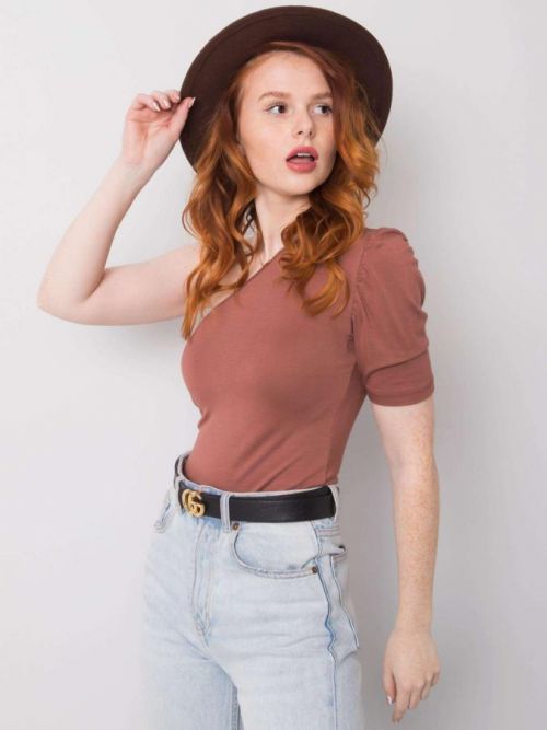 RUE PARIS Hnedá blúzka s jedným ramenom S