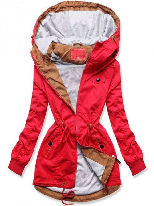 Krátka červená bunda parka s kapucňou (TLR335) červené XXL (44)