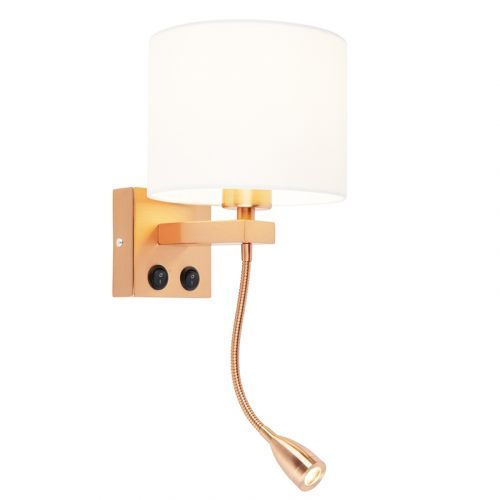 Nástenná lampa v štýle art deco medená s bielym tienidlom - Brescia