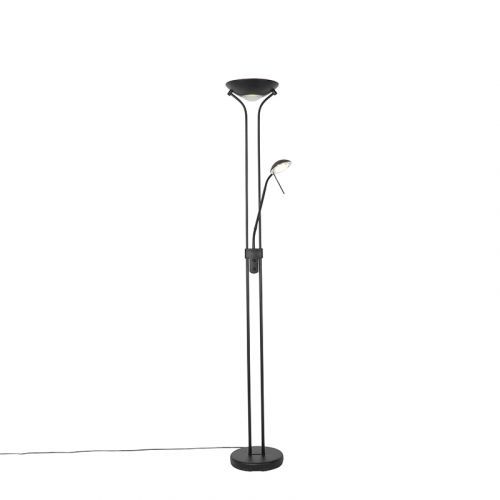 Moderná stojaca lampa čierna s lampou na čítanie vrátane LED stmievateľnej na teplú - Diva