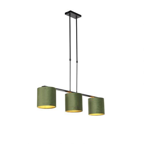 Závesná lampa s velúrovými odtieňmi zelenej a zlatej farby 20cm - Combi 3 Deluxe