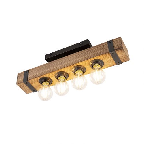Smart plafondlamp hout met staal incl. 4 wifi A60 - Reena