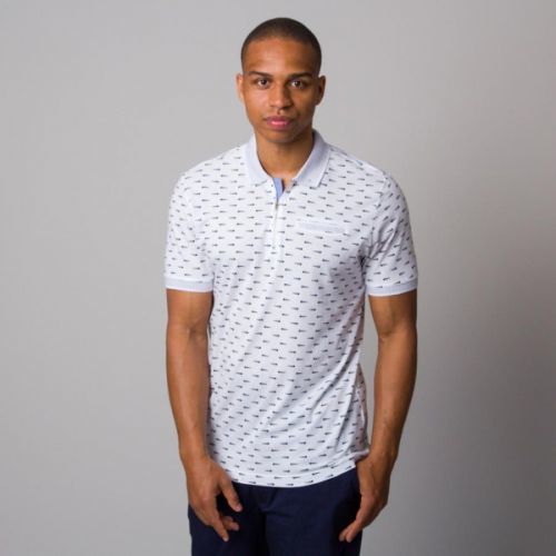 Pánske biele polo tričko so vzorom rýb 12753