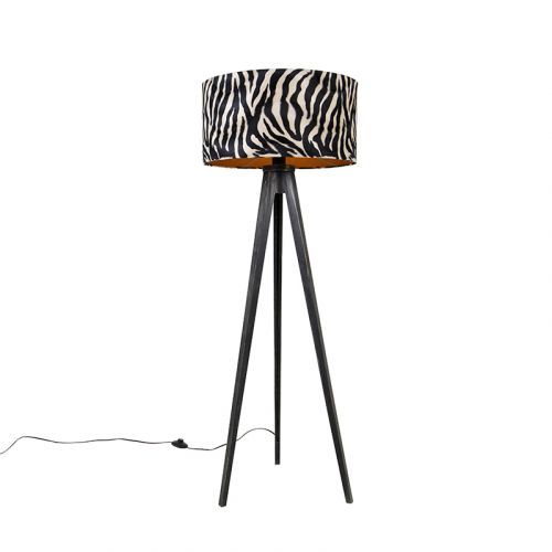 Vloerlamp tripod zwart met kap zebra 50 cm - Tripod Classic