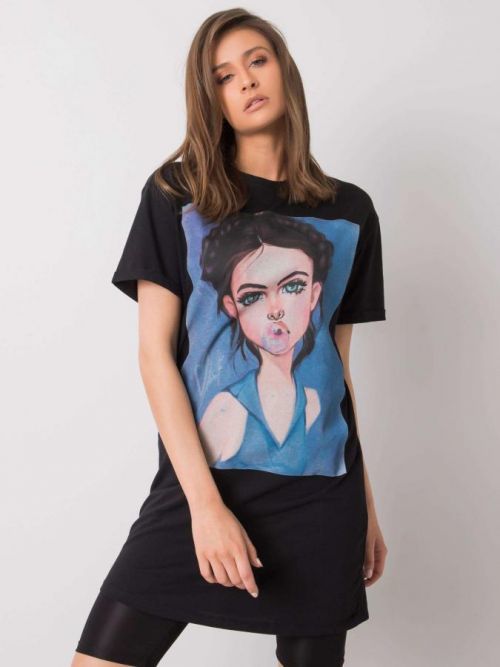 Sublevel Čierna bavlnená tunika s potlačou M