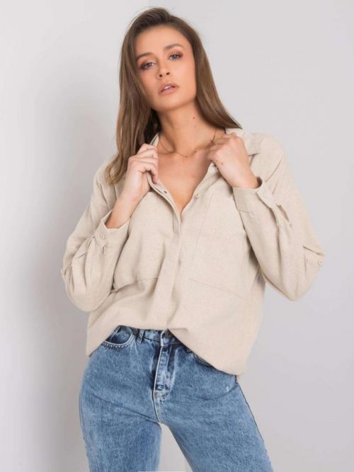 RUE PARIS Dámska béžová košeľa s vreckami S