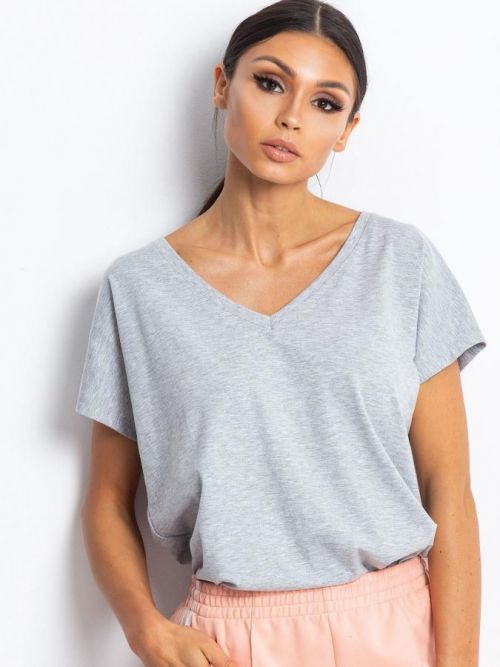 Šedé tričko s trojuholníkovým výstrihom XS