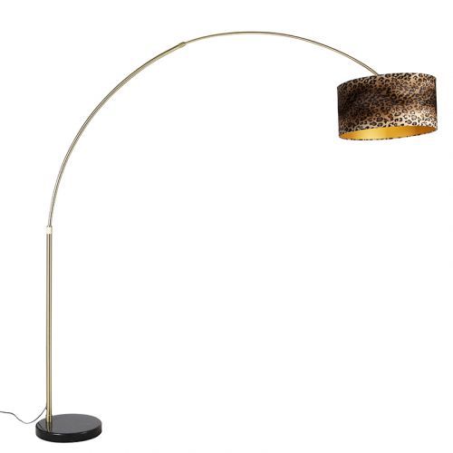 Moderná oblúková lampa mosadz čierny mramor základný odtieň leopard 50 cm -XXL