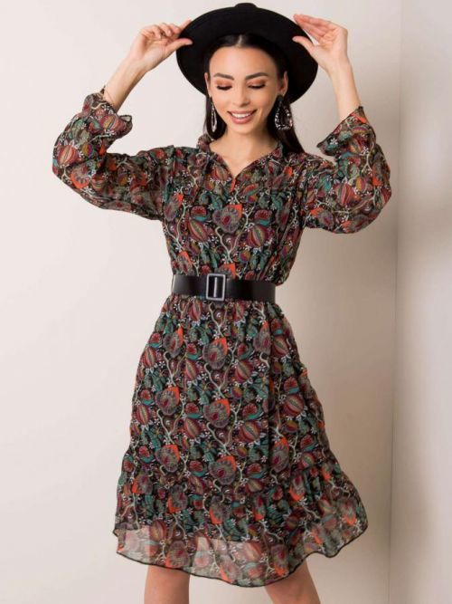 RUE PARIS Čierne vzorované šaty S