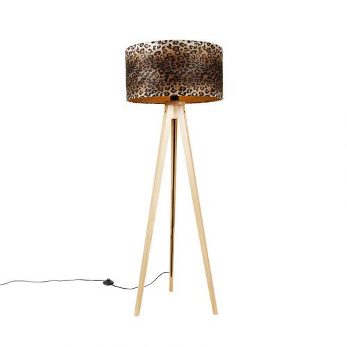 Vloerlamp tripod naturel met kap luipaard 50 cm - Tripod Classic