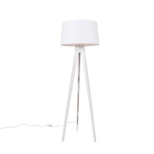 Moderná stojaca lampa statív biela s ľanovým tienidlom biela 45 cm - Tripod Classic