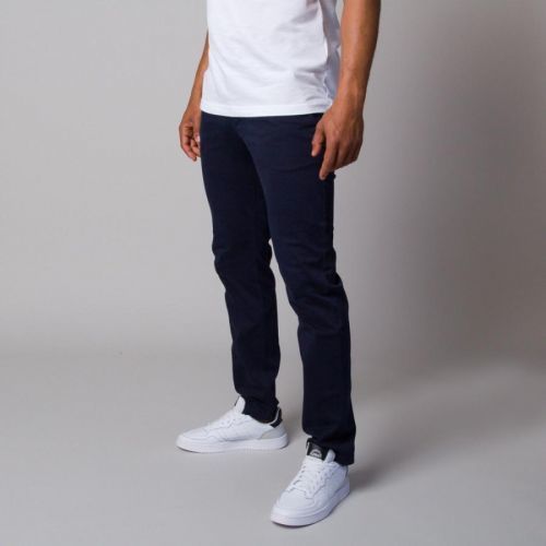 Pánske nohavice Chinos tmavo modrej farby s hnedými prvkami 12757