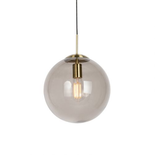 Moderná závesná lampa mosadzná s dymovým sklom 30 cm - guľa