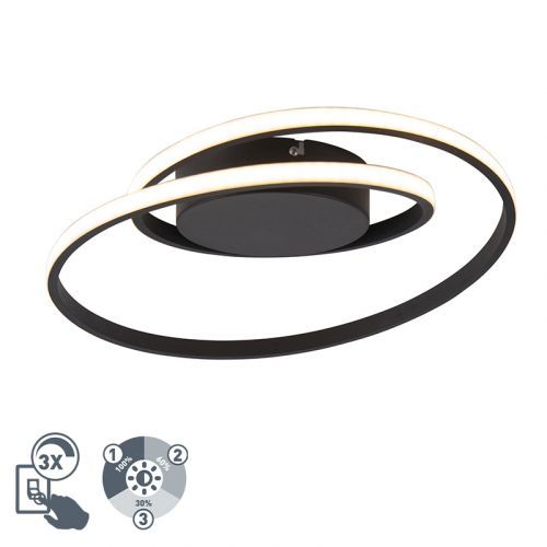 Dizajnové stropné svietidlo čierne vrátane LED 3-stupňového stmievania - Krula