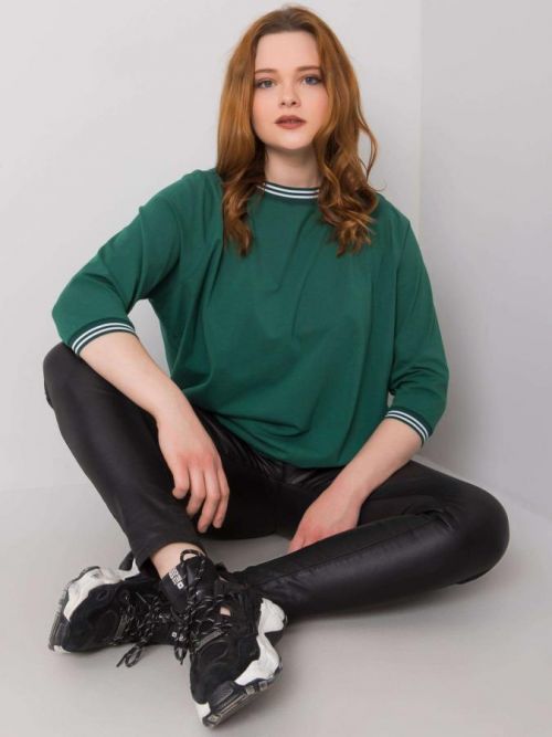 Tmavě zelená halenka nadměrné velikosti s žebrovanými manžetami XL