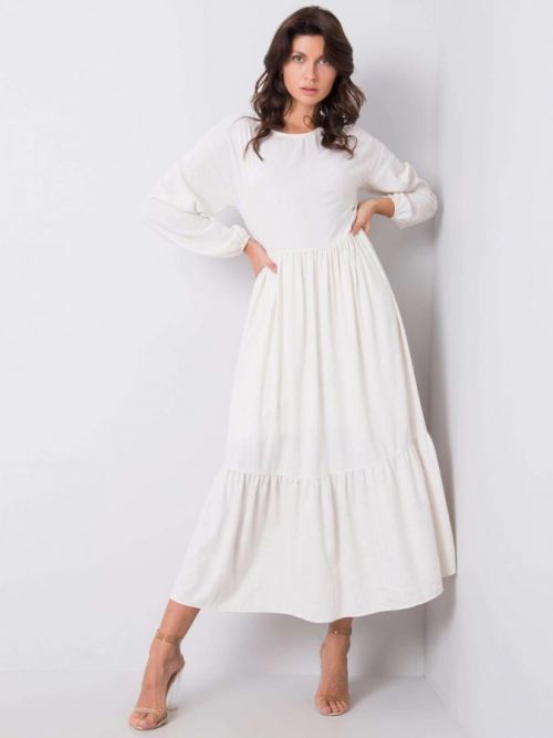 RUE PARIS Ecru šaty s volánikmi S